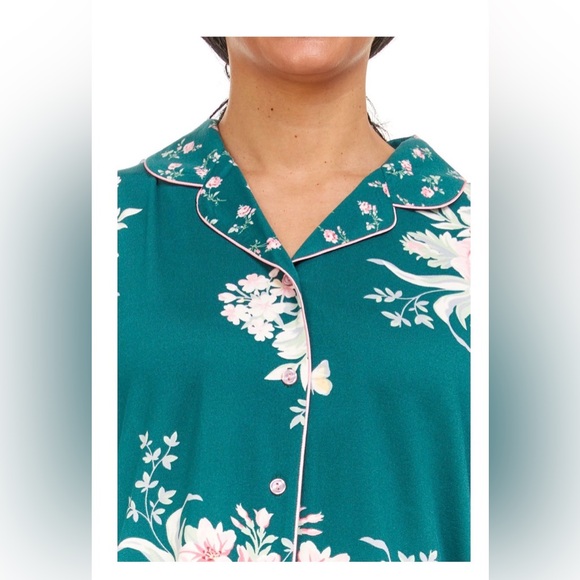 Flora Nikrooz Green Pajama Set with Pink and White Floral Design - Picture 5 of 10